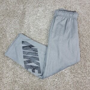 Nike Therma Fit Mens Small Gray Fleece Sweatpants Zip Ankle Spellout